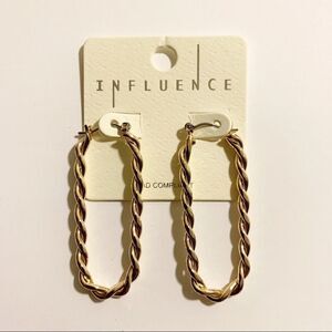 Gold Oblong Oval Twisted Hoop Earrings